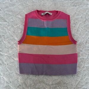 Zara Colorful Striped Sleeveless Cropped Tank in Medium